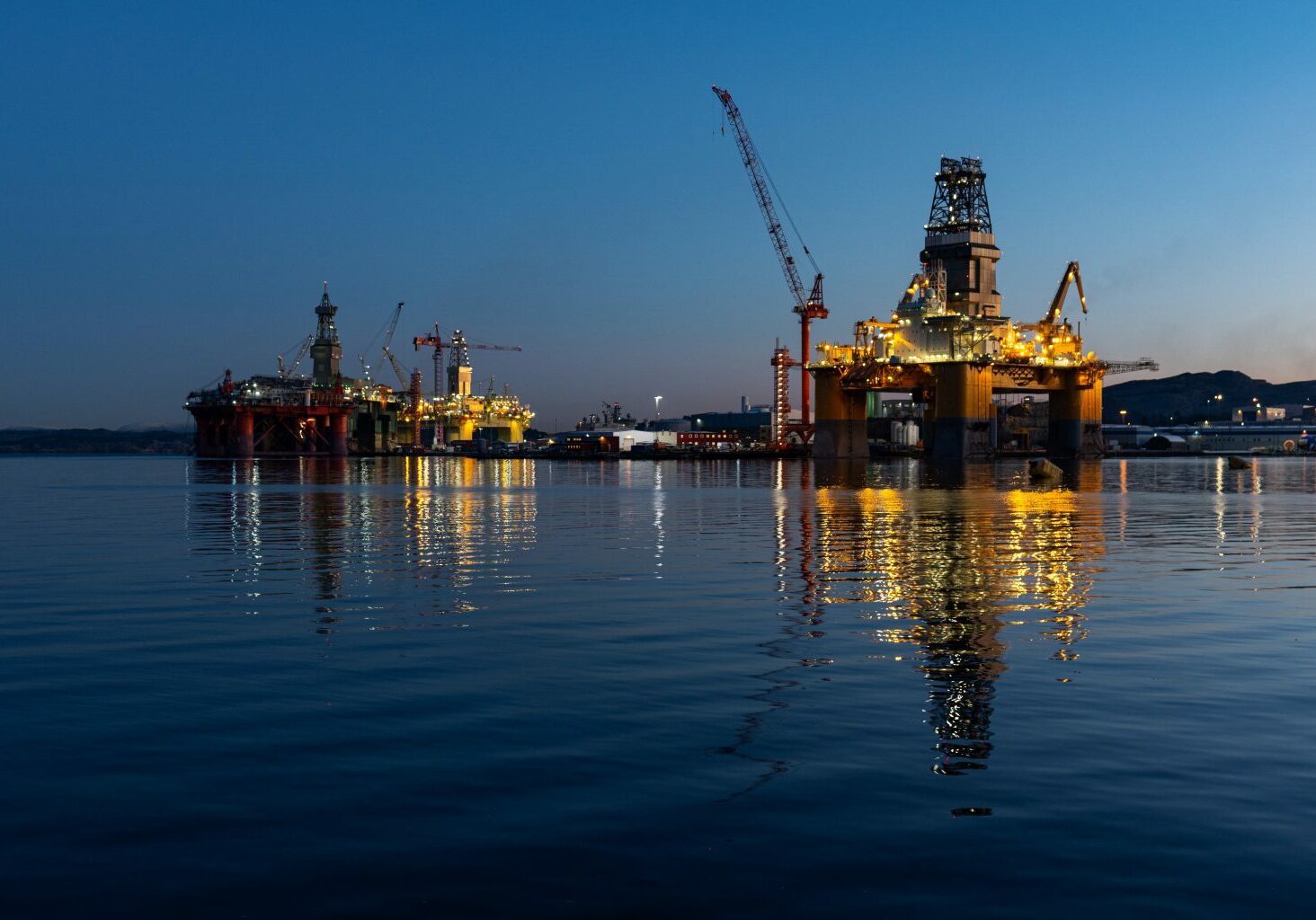 Industrial oil rig offshore platform construction site on the North Seacoast